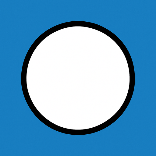 White circle with black outline. Blue background..
In-Game asset.  2d.  High contrast.  No shadows