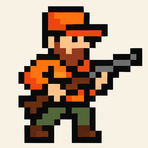 Hunter pixel.
In-Game asset.  2d.  High contrast.  No shadows