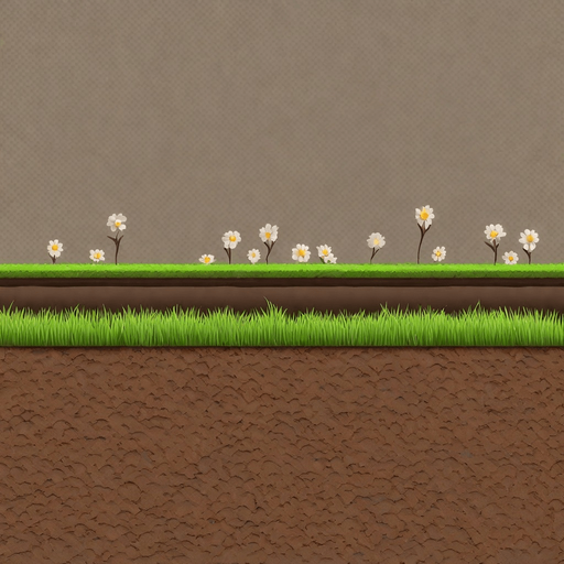 Un pedazo de suelo con tierra y cesped . No background. Transparent background. Blank background. No shadows. 2d. In-Game asset. flat