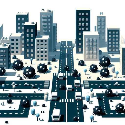 UMA rua de dia com caixas na estrada com bolinha pretas com chifres branco pequenos,jogo 2d.
Single Game Texture. In-Game asset. 2d. Blank background. High contrast. No shadows.