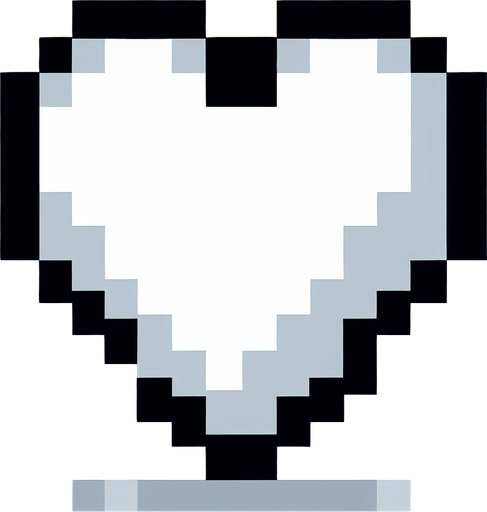 A white heart. Pixel art..
Single Game Texture.  In-Game asset.  2d.  Blank background.  High contrast.  No shadows