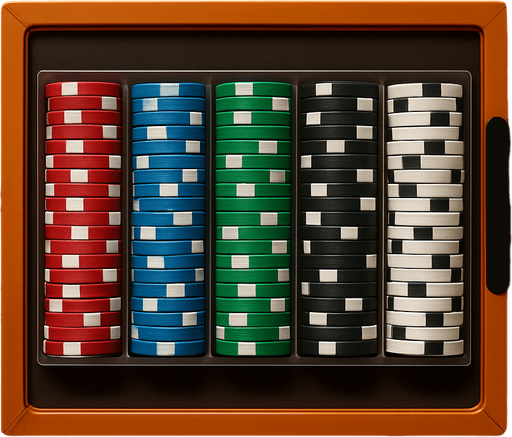A rack of poker chips seen from overhead.