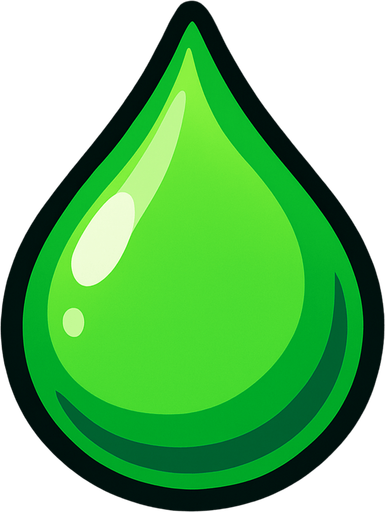 зеленая капля.
In-Game asset.  2d.  High contrast.  No shadows