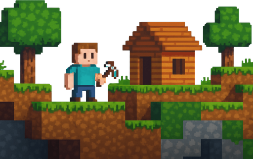 Fullscreen modern App Store landscape banner, 16:9, high definition, for a game titled "MiniCraft: Block Builder" and with the description "A 2D sandbox game where you build, remove, and move blocks to create your own world, inspired by Minecraft.". No text on banner!