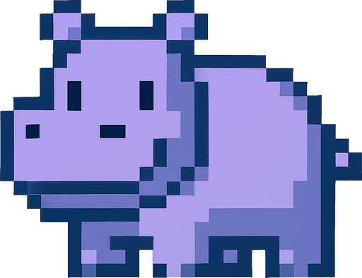 Hippo pixel.
In-Game asset.  2d.  High contrast.  No shadows