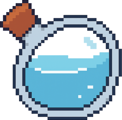 Pocion azul clara estilo pixel art . No background. Transparent background. Blank background. No shadows. 2d. In-Game asset. flat