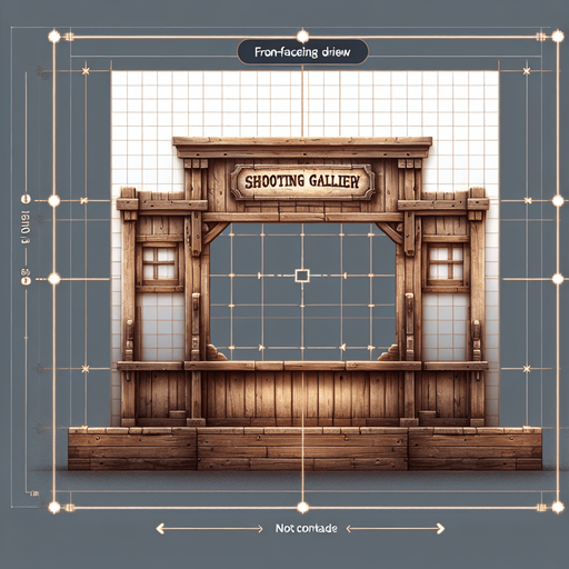 front facing western shooting gallery wooden frame.
Single Game Texture. In-Game asset. 2d. Blank background. High contrast. No shadows.