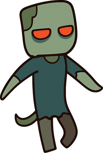 Zombie with long red eyes. No background. Transparent background. Blank background. No shadows. 2d. In-Game asset. flat