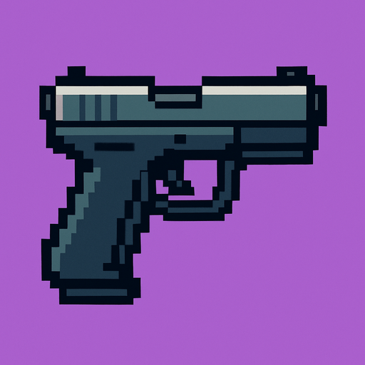 Handgun pixel its look left.
In-Game asset.  2d.  High contrast.  No shadows