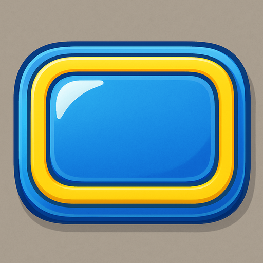 I want a button box with rounded corners and a colorful design using blue, yellow, and white colors.  
In-Game asset.  
There should be no text inside the button.