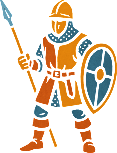 Medieval soldier.
In-Game asset.  2d.  High contrast.  No shadows