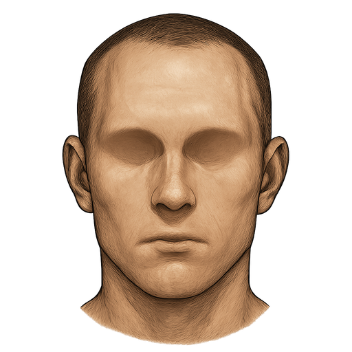 realistic face with no eyes or mouth.
In-Game asset.  2d.  High contrast.  No shadows