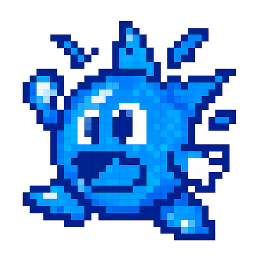 A popped blue bobble, pixel style, bubble booble arcade game inspired.
In-Game asset.  2d.  High contrast.  No shadows