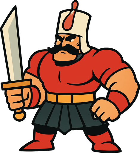 animasyo çizgi dizi gibi bir osmanlı yeniçerisi ama güçlü.
In-Game asset.  2d.  High contrast.  No shadows