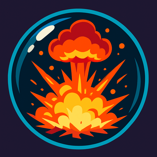 an explosion inside a glass bubble.
In-Game asset.  2d.  High contrast.  No shadows