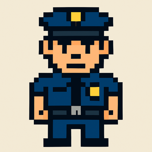 police pixel art.
In-Game asset.  2d.  High contrast.  No shadows
