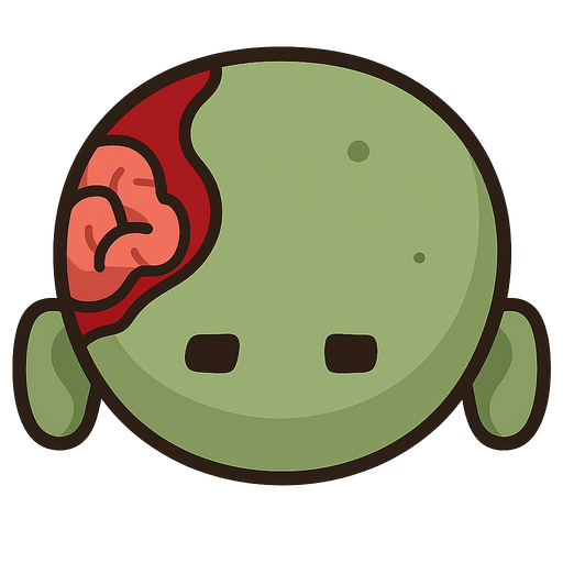 üsttem görünümlü yuvarlak zombi. No background. Transparent background. Blank background. No shadows. 2d. In-Game asset. flat