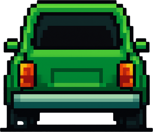 yeşil arkası dönük bir pixel araba ekle.
In-Game asset.  2d.  High contrast.  No shadows