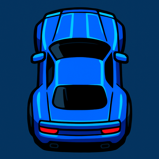 Blue sports car arcade top view.
In-Game asset.  2d.  High contrast.  No shadows