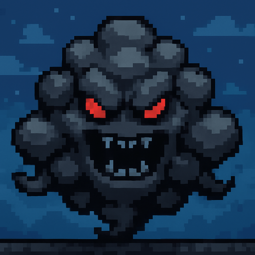 16 bit image evil black gray cloud monster.
In-Game asset.  2d.