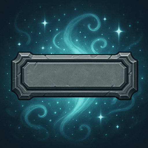 an old-style square long button in grey in a magical way.
In-Game asset.  2d.  High contrast.  No shadows