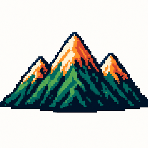 Generame una montañas pixelar en fondo blanco.
In-Game asset.  2d.  High contrast.  No shadows