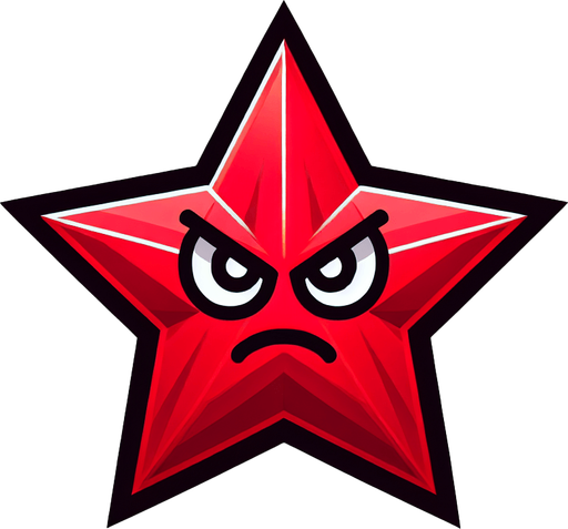 an angry red star.
Single Game Texture. In-Game asset. 2d. Blank background. High contrast. No shadows.