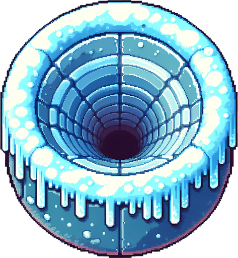 frosty pipe tube. top-view. seen from above. Single Game Texture. In-Game asset. 2d. Blank background. High contrast. No shadows. pixelated. 8-bit
