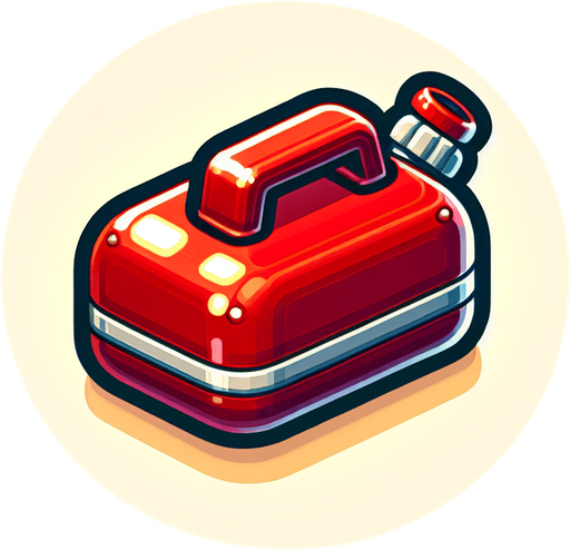 A cute cartoon-style small fuel tank with rounded edges red color, glossy metal finish, and a little red cap. Add a glowing yellow outline to make it pop. It should look lightweight and collectible, floating gently in the air..
Single Game Texture.  In-Game asset.  2d.  Blank background.  High contrast.  No shadows