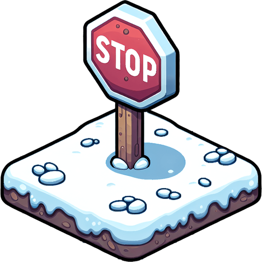 Знак стоп в снегу. Мультяшный.
Single Game Texture.  In-Game asset.  2d.  Blank background.  High contrast.  No shadows