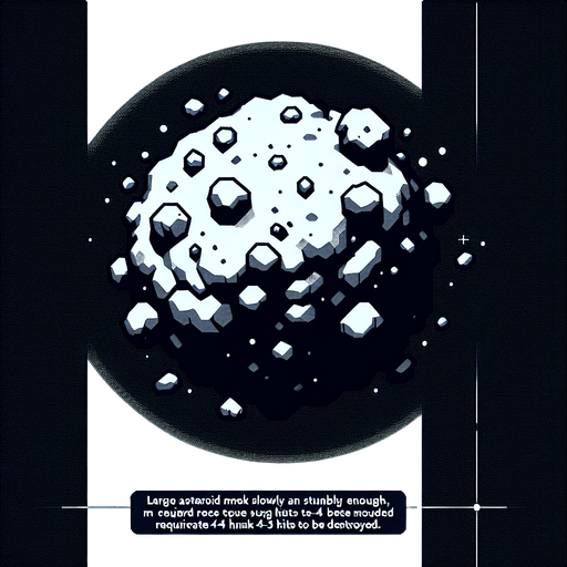🪨 Large Asteroid – Moves slow but takes 3-4 hits to destroy..
Single Game Texture.  In-Game asset.  2d.  Blank background.  High contrast.  No shadows
