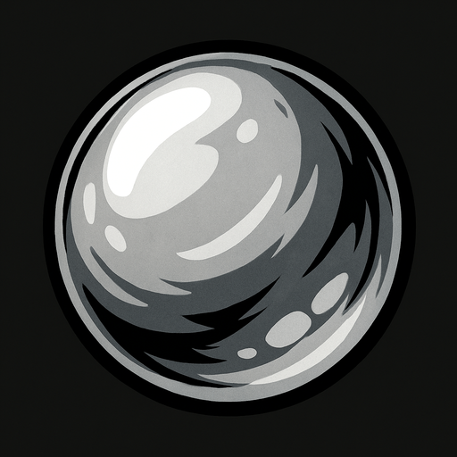 gümüş yuvarlak top.
In-Game asset.  2d.  High contrast.  No shadows