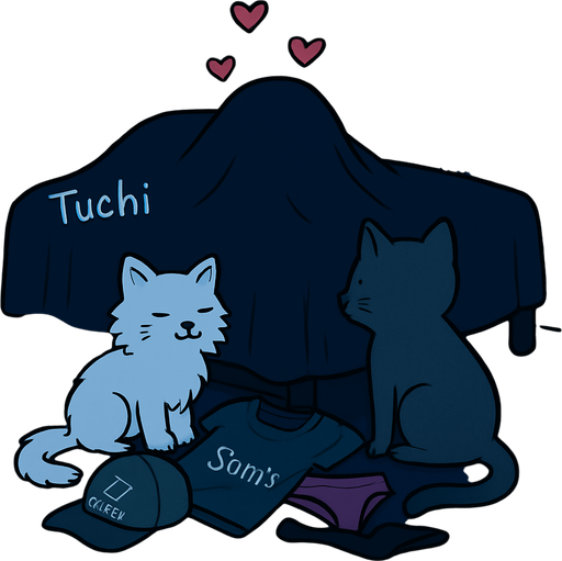 Los gatitos estan separados, sus dueños estan debajo de las sabanas tapados, los corazones deben estar arriba de la silueta en la cama, y los textos de tuchi tuchi igual.

eS UNA ESCENA ALGO MORBOSA pero no se ve nada, que la figura en las sabanas abarque gran parte de la cama