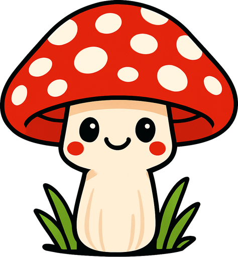 sevimli güzel bir kırmızı ve benekli mantar çiz.
2d.  High contrast.  No shadows