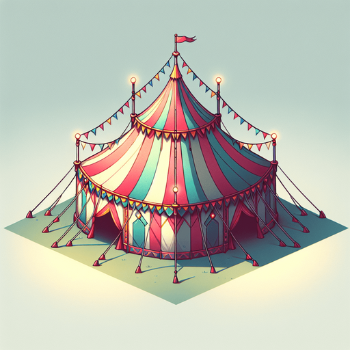 circus tent.
Single Game Texture.  In-Game asset.  2d.  Blank background.  High contrast.  No shadows