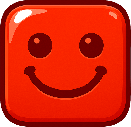 Can you draw a smiling face with rounded edges, square red and shiny effect?.
In-Game asset.  2d.  High contrast.  No shadows