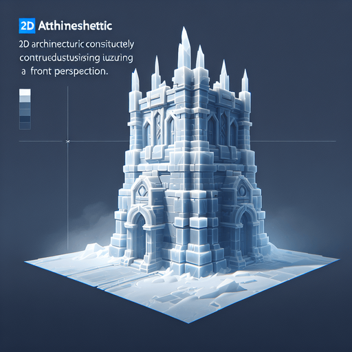 A turret tower built of ice blocks. Front view perspective. Single Game Texture. In-Game asset. 2d. Blank background. High contrast. No shadows.