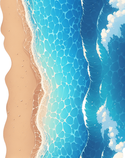 gap sea water beach and sand top down anime style.
