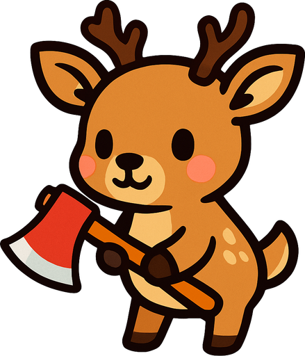 a cute dear with an axe.
In-Game asset.  2d.  High contrast.  No shadows