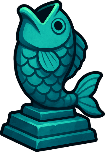 Fish statue.
In-Game asset.  2d.  High contrast.  No shadows