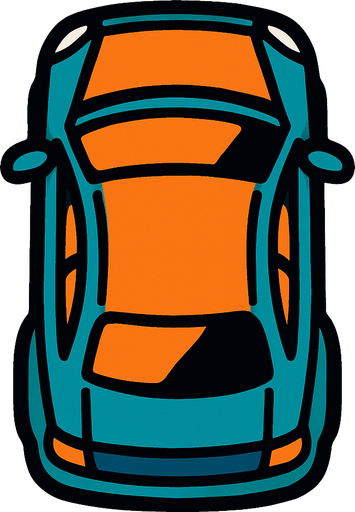 Araba yukarıdan görüntülü.
In-Game asset.  2d.  High contrast.  No shadows