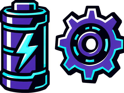Hacer una batería futurista y un engranaje.
In-Game asset.  2d.  High contrast.  No shadows