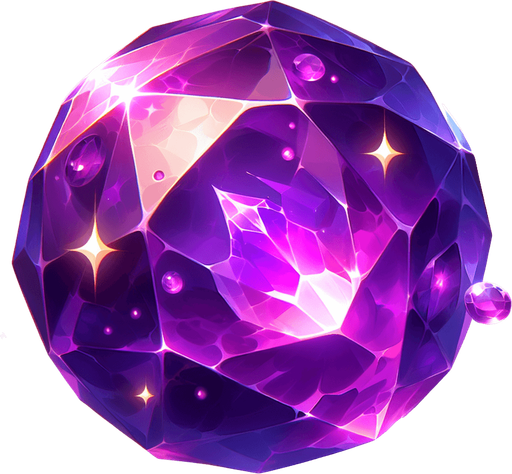 Magic, purple gem.
Single Game Texture. In-Game asset. 2d. Blank background. High contrast. No shadows.