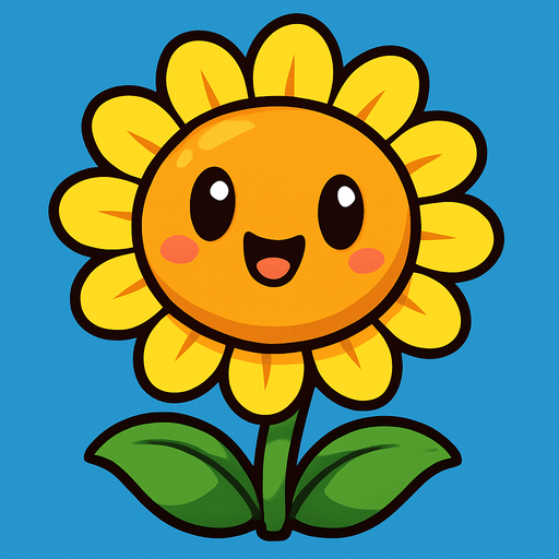 a sun flower whit pvz 3 whit kawaii face.
In-Game asset.  2d.  High contrast.  No shadows