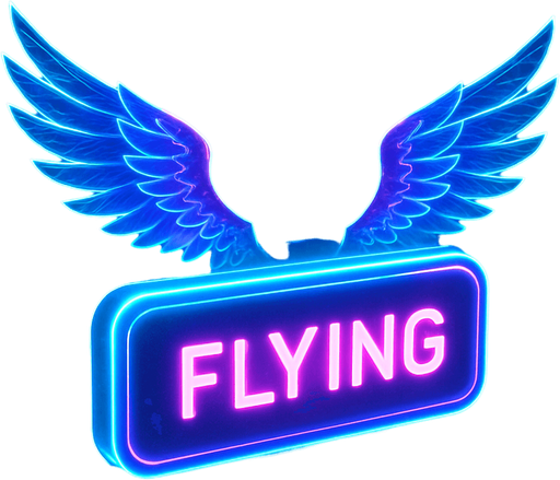 neon cyberpunk glowing FLYING button blue pink futuristic videogame hologram two feathered hologram wings off top