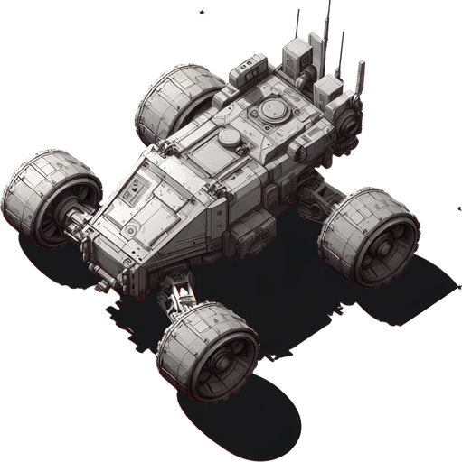 vertical gray top down image mars scifi rover.
Single Game Texture.  In-Game asset.  2d.  Blank background.  High contrast.  No shadows