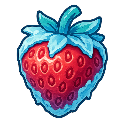 Frozen strawberry.
Single Game Texture.  In-Game asset.  2d.  Blank background.  High contrast.  No shadows