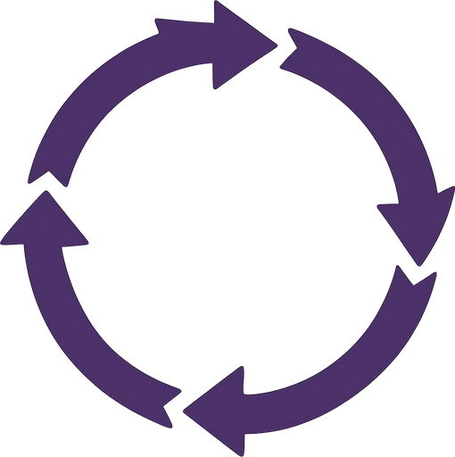 4 segmentos de flecha que forman un circulo en sentido horario, color morado