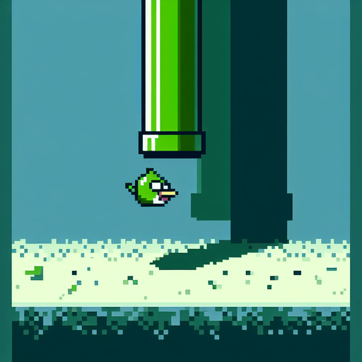 flappy bird pixel green pipe from bottom.
Single Game Texture. In-Game asset. 2d. Blank background. High contrast. No shadows.