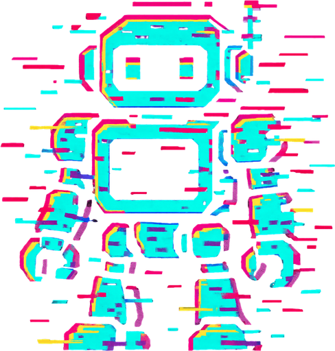 glitch robot.
In-Game asset.  2d.  High contrast.  No shadows